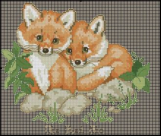 Схемы вышивок Люди, животные, птицы, насекомые  - лисята.jpg