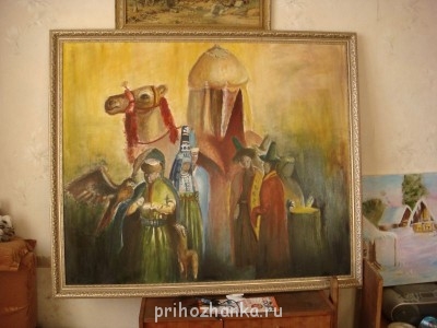 Эта ее курсовая работа - копия картины современного казахстанского художника. Называется "Напутствие". Предстоит защита.