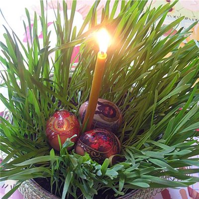 Идеи к Пасхе Как украсить праздник. - свечка в овсе.jpg