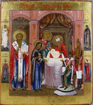 Обрезание Господне. Святой Ангел Хранитель, Василий Великий, Царица Александра, преподобная Матрона, мученица Васса. 19 в.