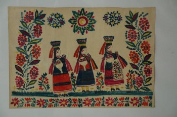 Тоже свадьба. И образцы женской красоты того времени - пышные девушки. Веночки позволялось носить только девушкам - женщина должна была носить хустку (платок). Красный цвет - символ целомудрия. Нам рассказали, что вплоть до 70х годов нашего столетия, после свадьбы на утро на забор вывешивали простыни