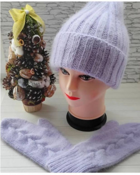 Комплект из пуха норки : шапка и варежки